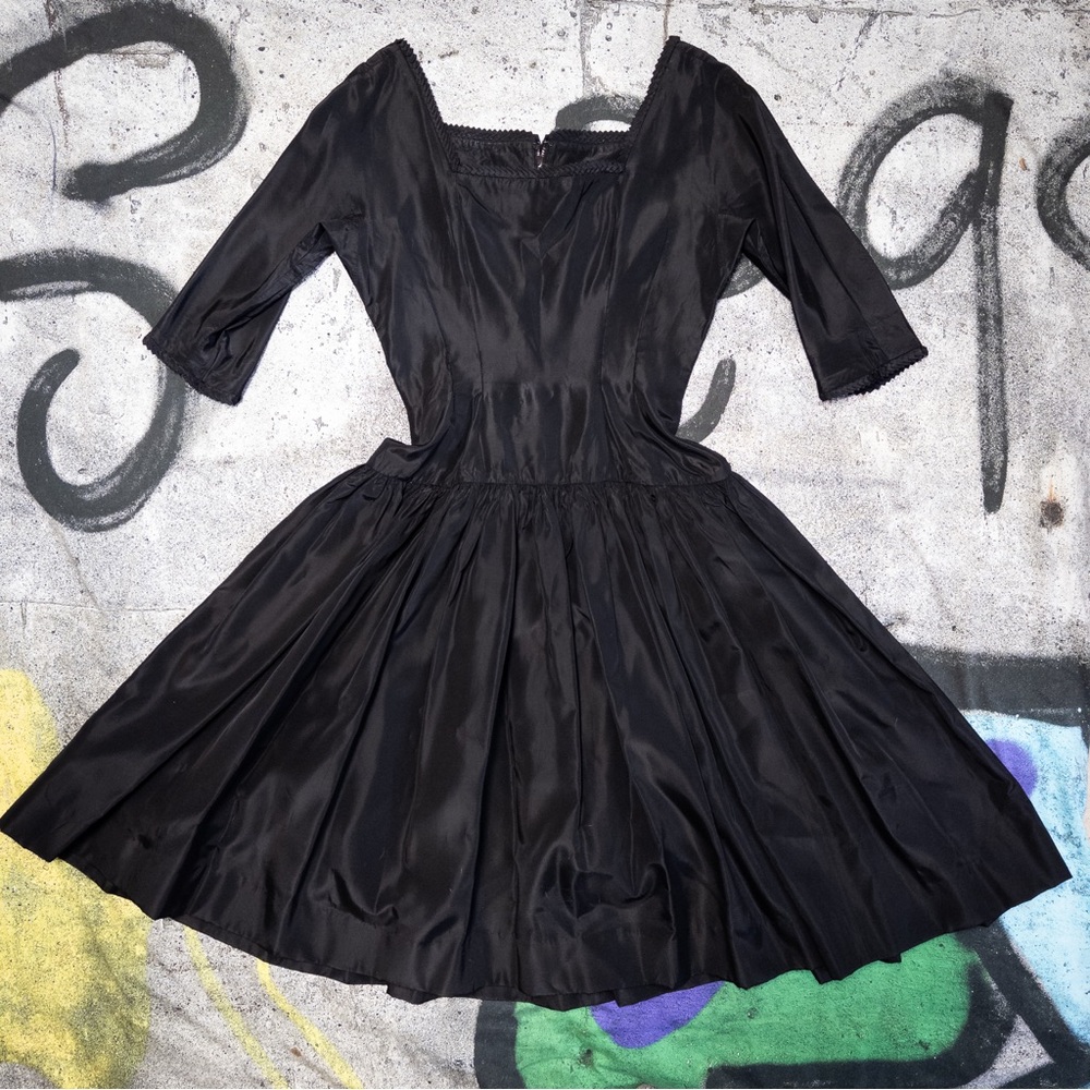 1950's Black‎ Taffeta Cocktail Dress, Mrs. Maisel